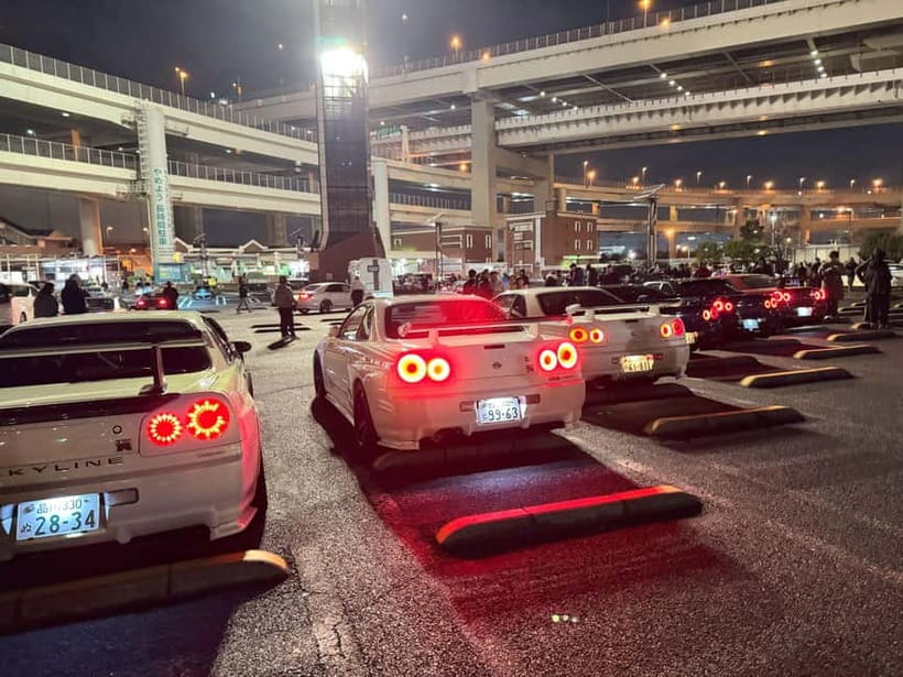 Daikoku & Tokyo JDM Night Tour in R34 or TopSecret R35 GT-R - Rainbow Bridge scenic drive: turning car spotting into a Tokyo moment