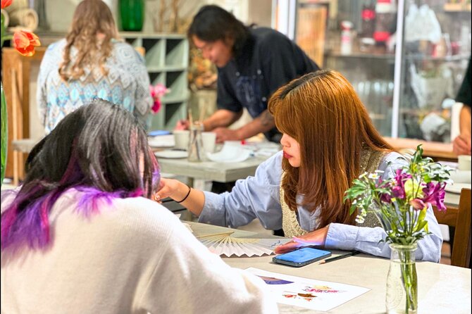Japanese Fan Painting Workshop ~ in a Tokyo Flower Shop - Traditional Meets Personal: Cherry Blossoms, Koi, or Your Own Plan
