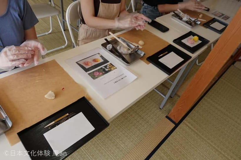 Japanese Traditional Sweets making - What you actually make: flower shaped Nerikiri and Kinton Nerikiri