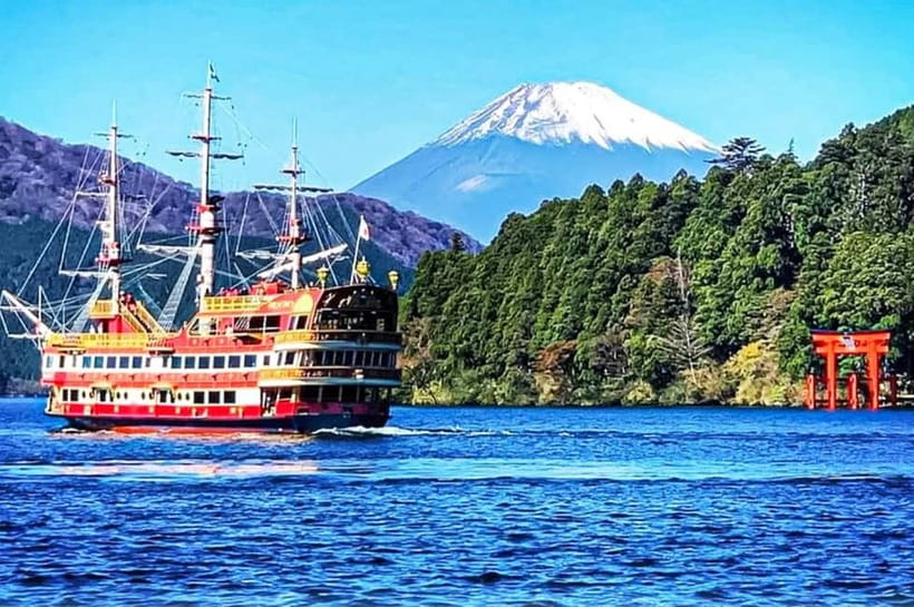 Mt.Fuji Hakone Day Tour With Lake Ashi Cruise, FREE Ropeway - Hakone Shrine, cedar shade, and the torii that lines up with Mt. Fuji