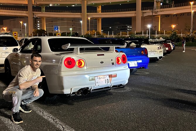 Tokyo JDM Car Meet Experience in Daikoku PA - Tokyo Tower at Night: A City Icon Between Car Scenes