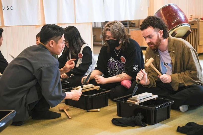 Tokyo: Knife Making Workshop (Sharpening, Engraving) - Engraving Your Name in Japanese, Plus Handle Assembly With a Hammer