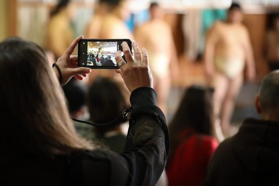 Tokyo: Sumo Morning Practice with journalists. Not fake show - A national newspaper journalist guide, in plain English