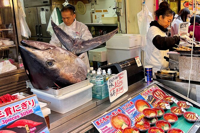 Tsukiji Fish Market: Street Food Tour with Tasting - Jogai Market street food, where the guide does the heavy lifting