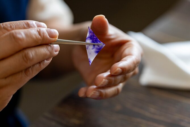 Tsumami Zaiku Japanese Fabric Flower Class - Washed paper, folding lines, and dye color on washi