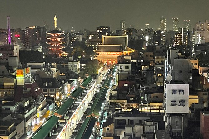 Yanaka and Asakusa Walk around DOWNTOWN TOKYO like a local - Stop 4, Senso-ji at night: Temple Gate lanterns and the Skytree angle
